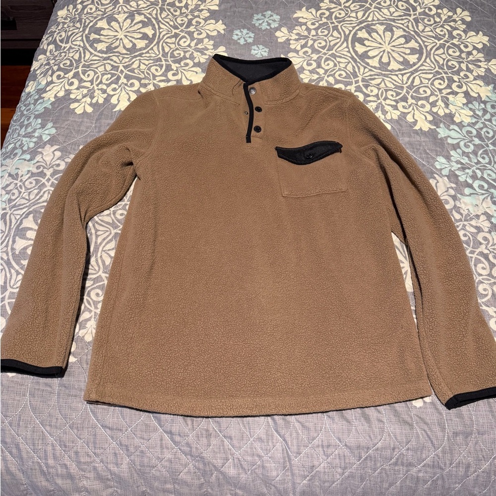 Brown Fleece Pullover with Black Trim